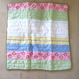 Vintage Pottery Barn Kids Quilted Shams 2 Stripe Flower Pastel 26"x 26" Cotton